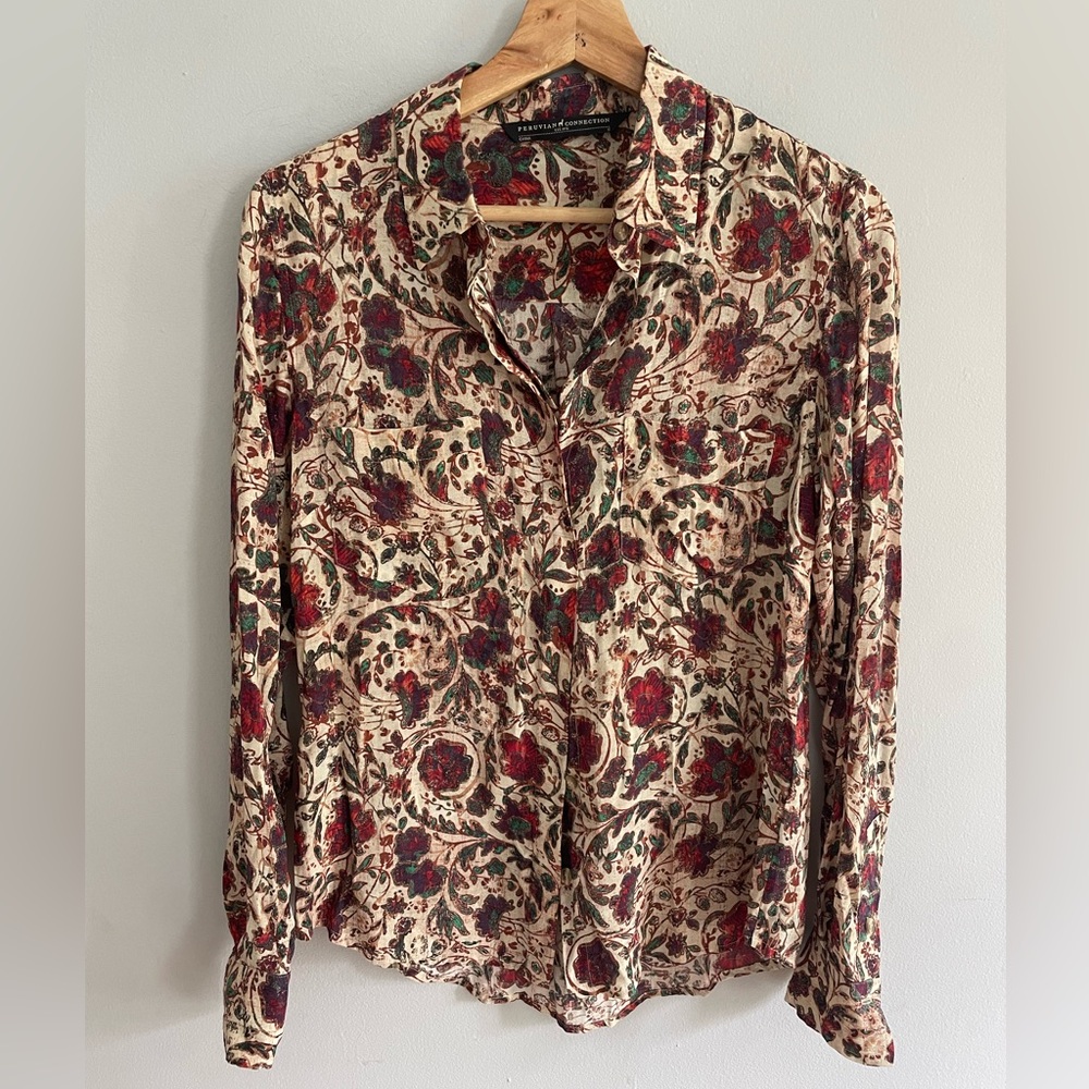 Peruvian Connection Floral Button Up Long Sleeve Shirt